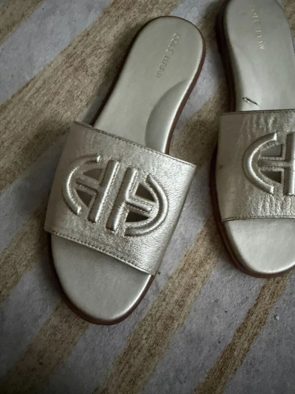 COLE HAAN Gold Leather Slide Sandals Size 10